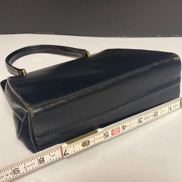 Harrods Black Leather Satchel Purse - Picture 7 of 17